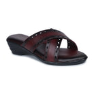 Women’s Leather Slippers 9145 – Gradient Texture with Brogue Detailing & Wedge Heel - Zoom Shoes India