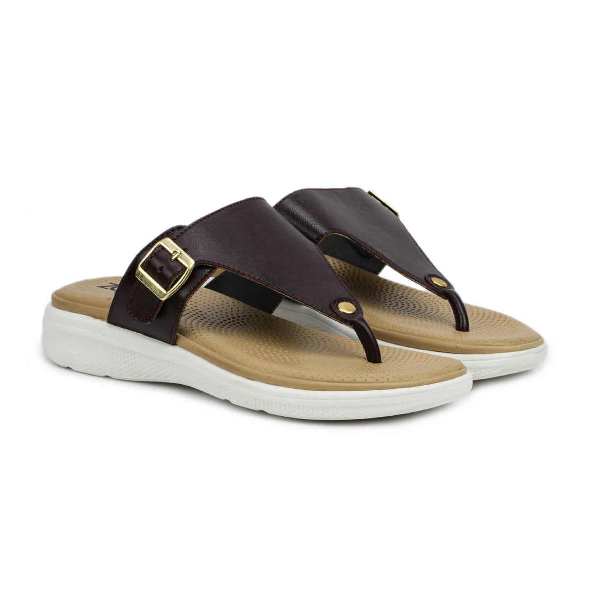 Leather Slippers For Women 7525 – V-Toe Monk Strap Flats with Cushioned Insole - Zoom Shoes India