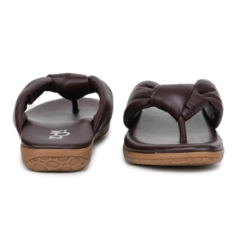 Women’s Leather Slippers L 132 – V-Toe Tie Knot Design with Cushioned Insole