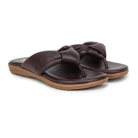 Women’s Leather Slippers L 132 – V-Toe Tie Knot Design with Cushioned Insole