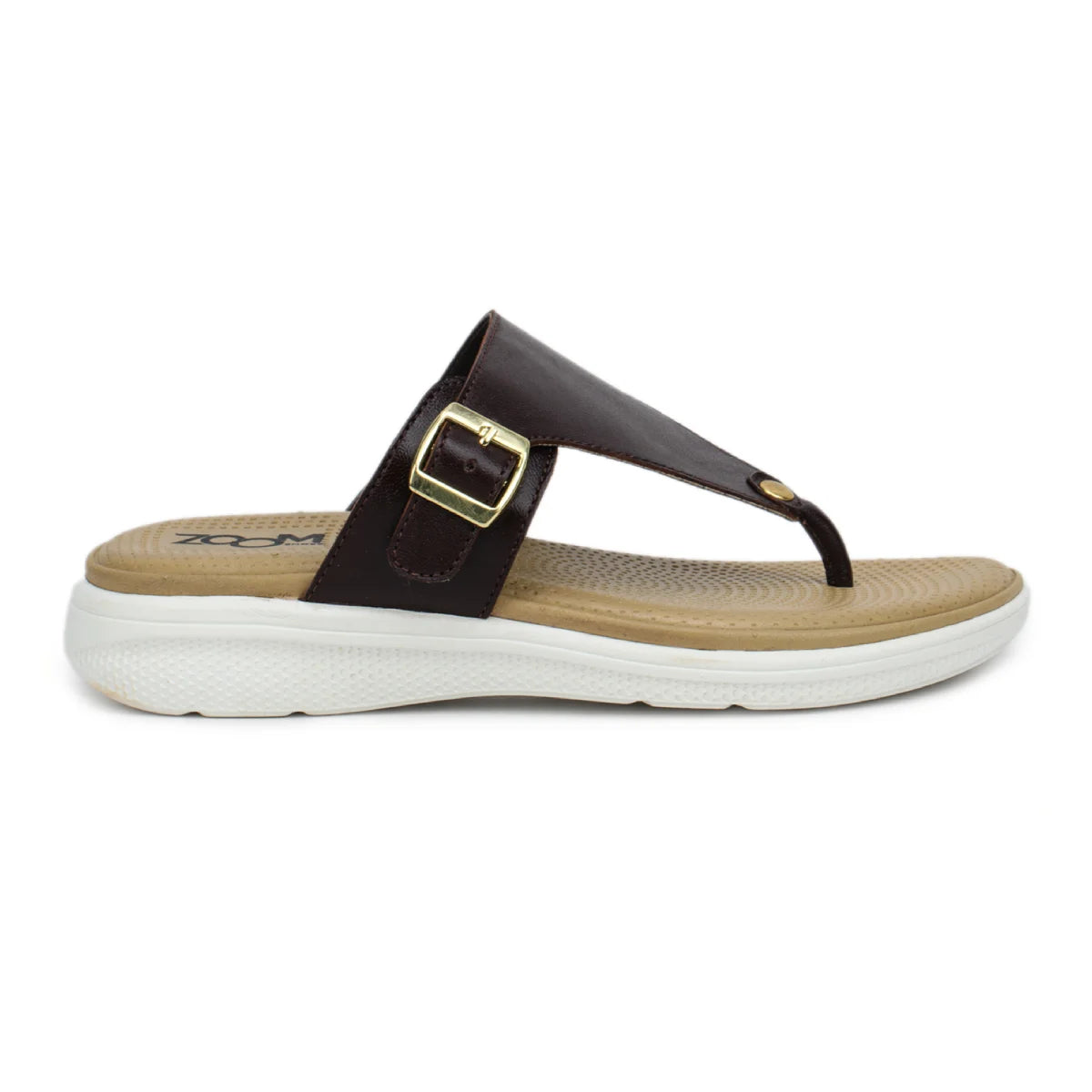 Leather Slippers For Women 7525 – V-Toe Monk Strap Flats with Cushioned Insole - Zoom Shoes India