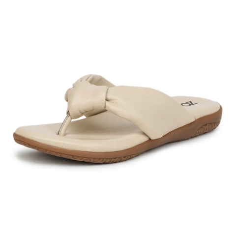 Women’s Leather Slippers L 132 – V-Toe Tie Knot Design with Cushioned Insole