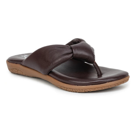 Women’s Leather Slippers L 132 – V-Toe Tie Knot Design with Cushioned Insole