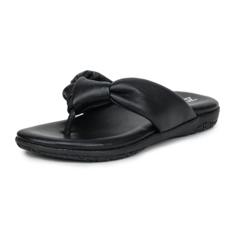 Women’s Leather Slippers L 132 – V-Toe Tie Knot Design with Cushioned Insole