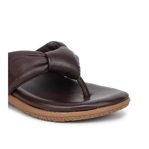 Women’s Leather Slippers L 132 – V-Toe Tie Knot Design with Cushioned Insole