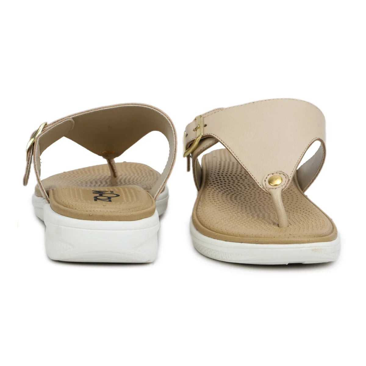 Leather Slippers For Women 7525 – V-Toe Monk Strap Flats with Cushioned Insole - Zoom Shoes India