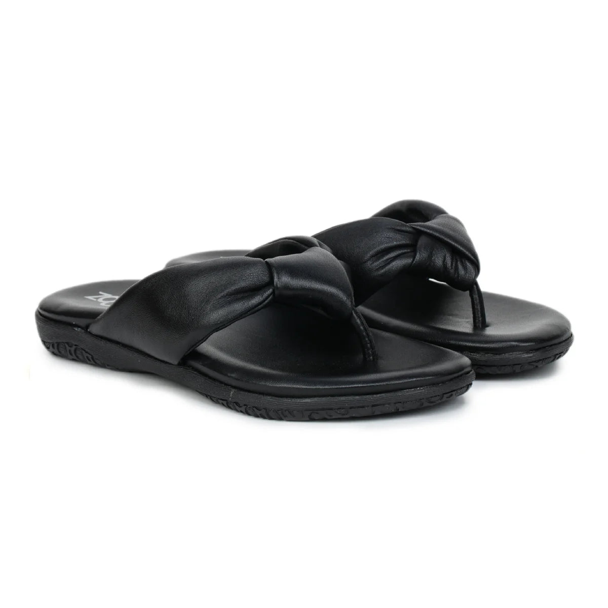Women’s Leather Slippers L 132 – V-Toe Tie Knot Design with Cushioned Insole