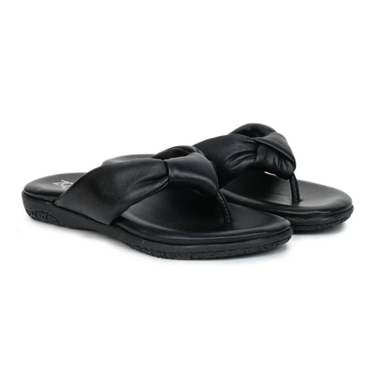 Women’s Leather Slippers L 132 – V-Toe Tie Knot Design with Cushioned Insole