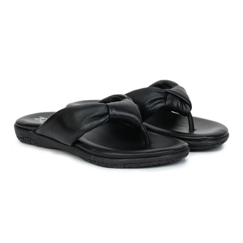 Women’s Leather Slippers L 132 – V-Toe Tie Knot Design with Cushioned Insole