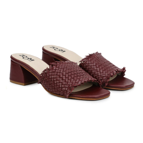 Chic Women's Flared Heel Slippers L701 with Weave Design