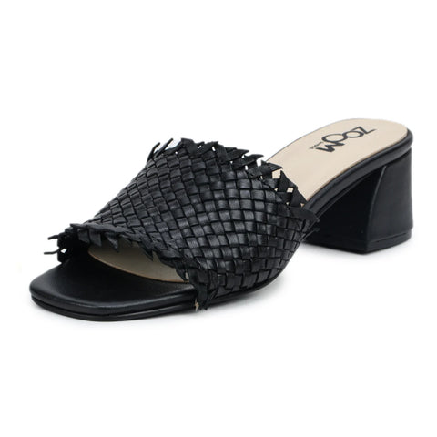 Chic Women's Flared Heel Slippers L701 with Weave Design