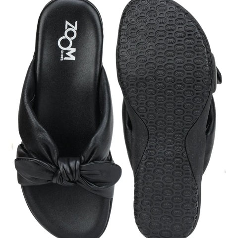 Elegant Women's Leather Slippers with Knot Tie Design L 135