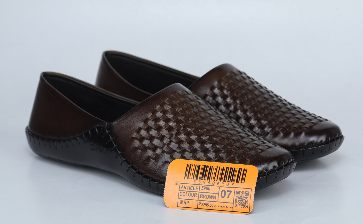Men’s Textured Woven Genuine Leather Low Ankle Casual Slip-On Loafers - 5960