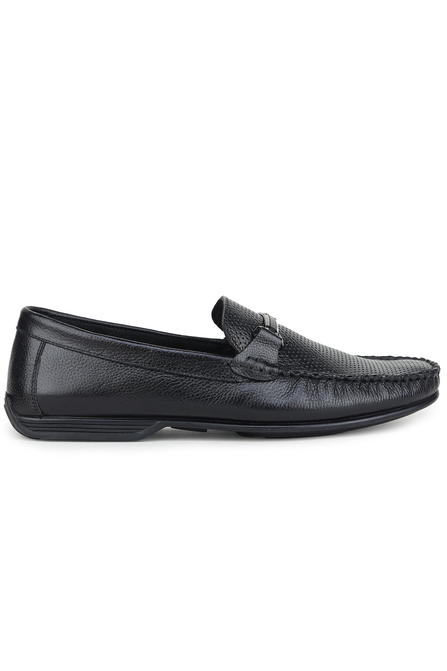 Men’s Textured Genuine Leather Loafers with Metal Trim - 7011
