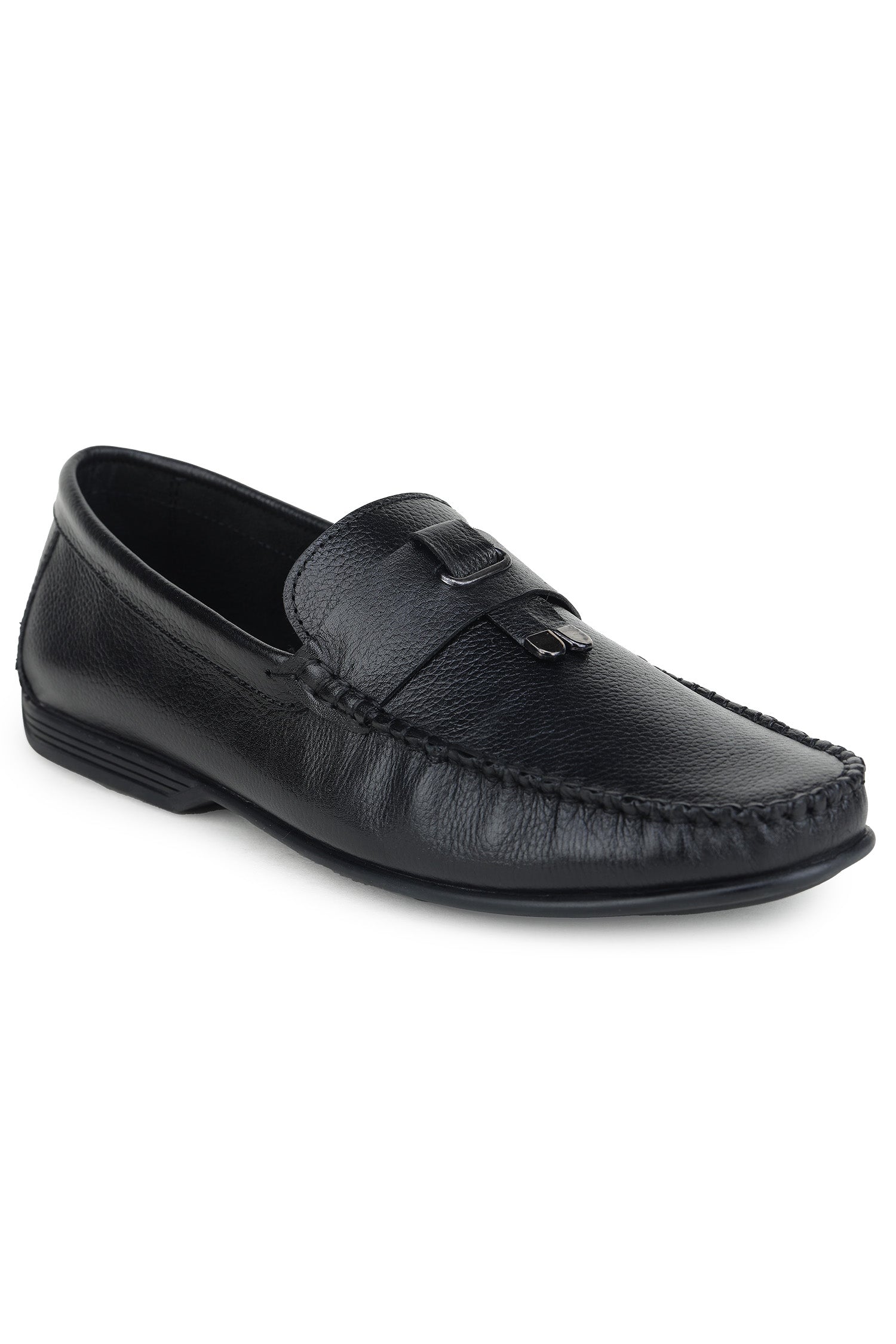 Men’s Textured Leather Slip-On Loafers with Buckle Detail - 7012