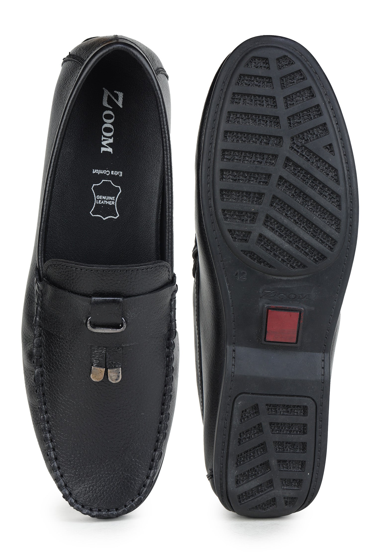 Men's Textured Leather Slip-On Loafers with Buckle Detail - 7012