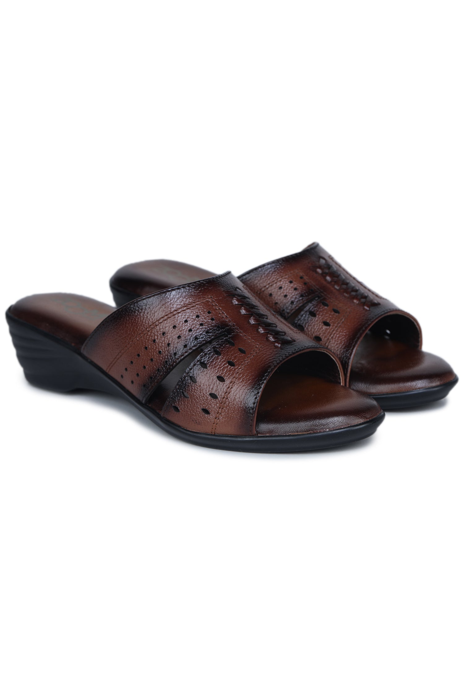 Women’s Textured Genuine Leather Low Ankle Casual Slip-On Comfort Sandals - 9125