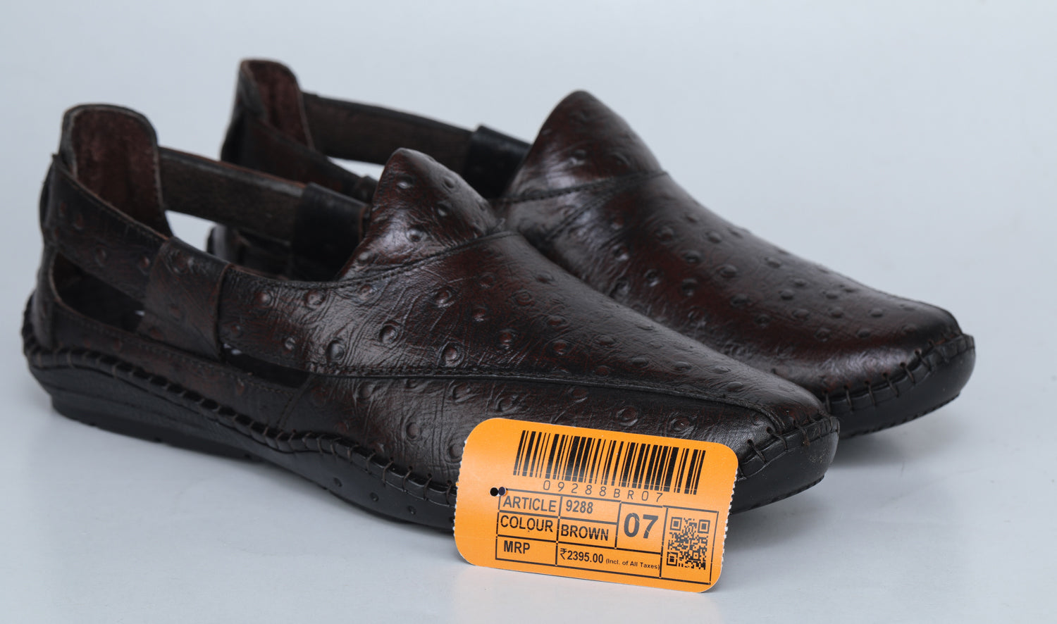 Men’s Premium Textured Genuine Leather Slip-On Slippers in Black - 9288