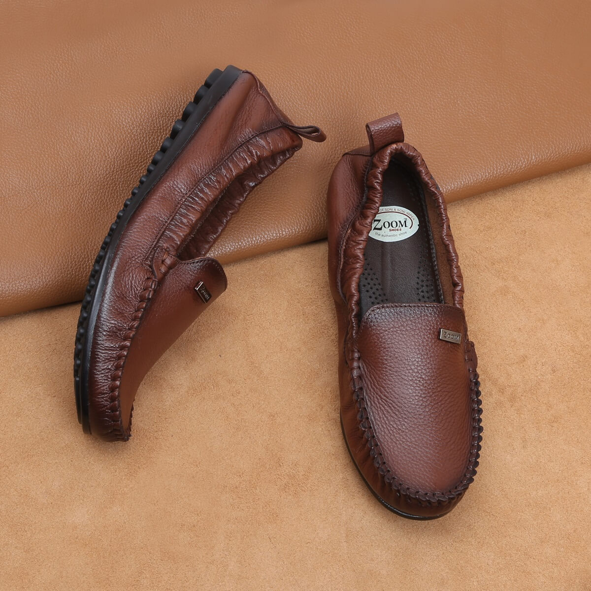 elastic loafer shoes for women_brown_5