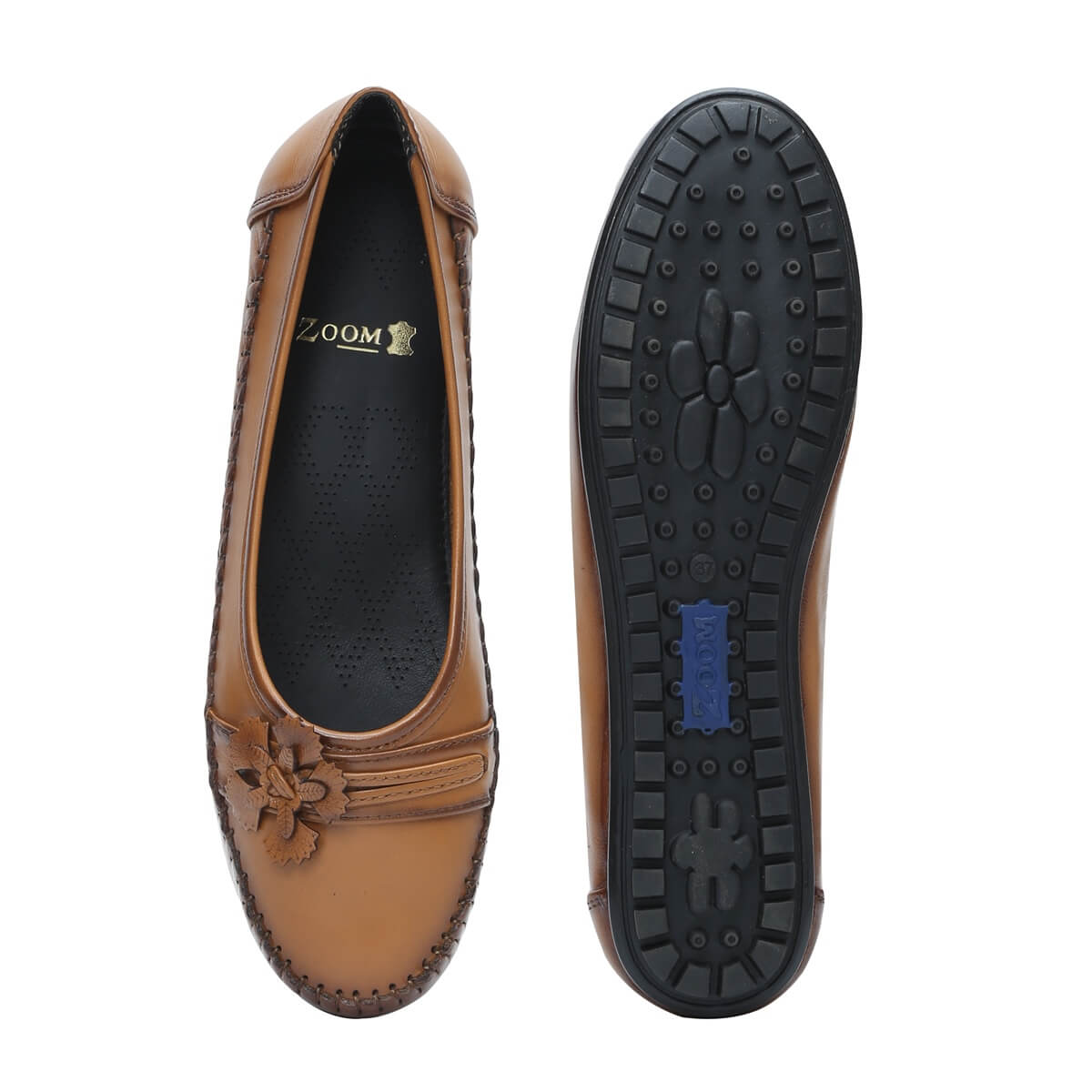 Casual Loafer Shoes for Women Flower UK Tan - Main Image