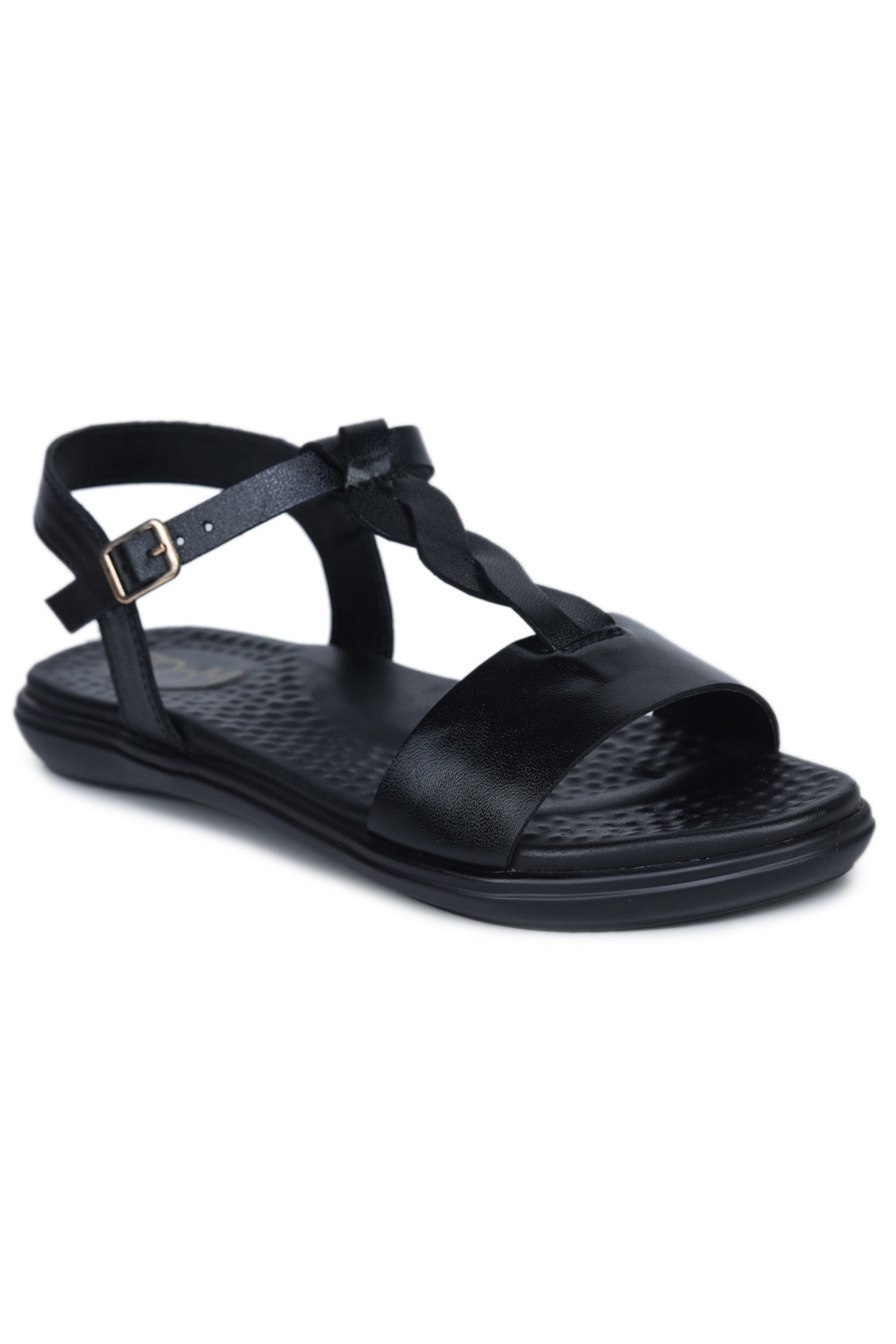 Women’s Genuine Leather Braided Strap Casual Slip-On Sandals – Black - L424