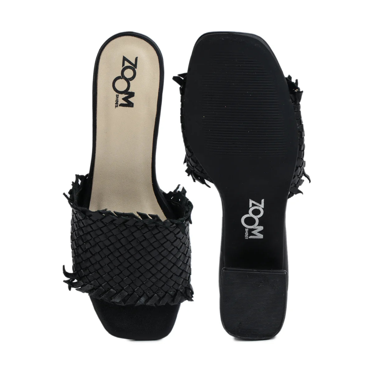 Chic Women's Flared Heel Slippers L701 with Weave Design - Zoom Shoes India