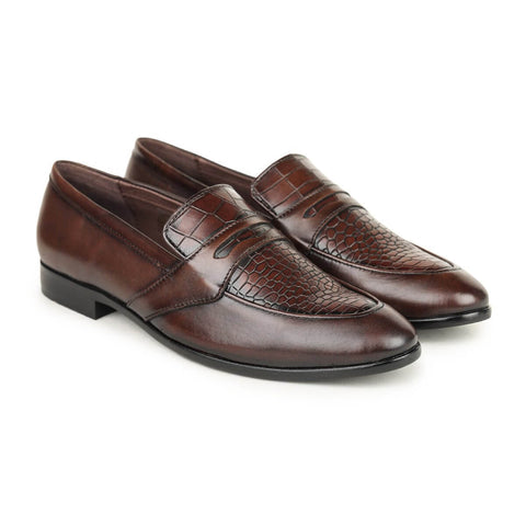 textured slip on formal shoes brown7