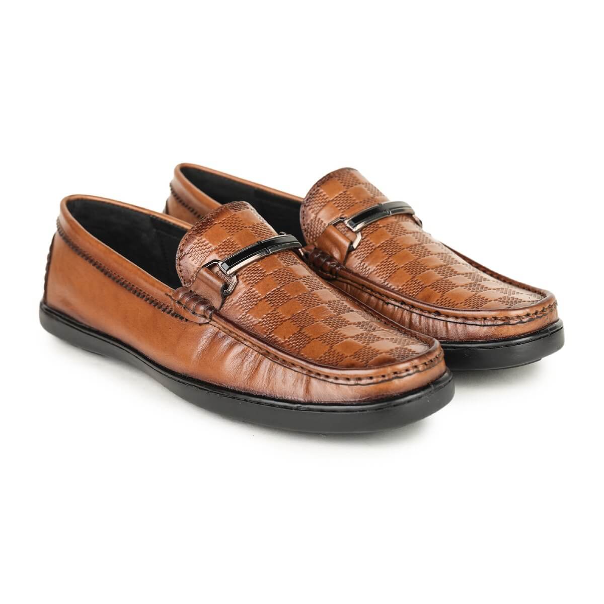 checkbox pattern loafers tan_2