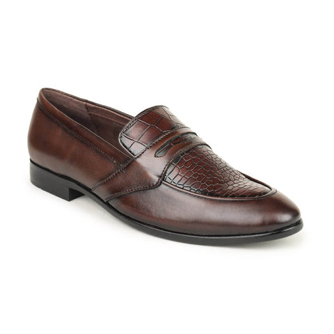 textured slip on formal shoes brown8