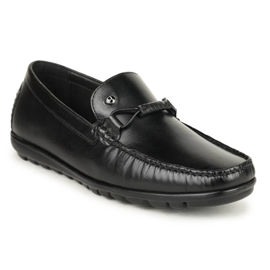Black leather loafers for men