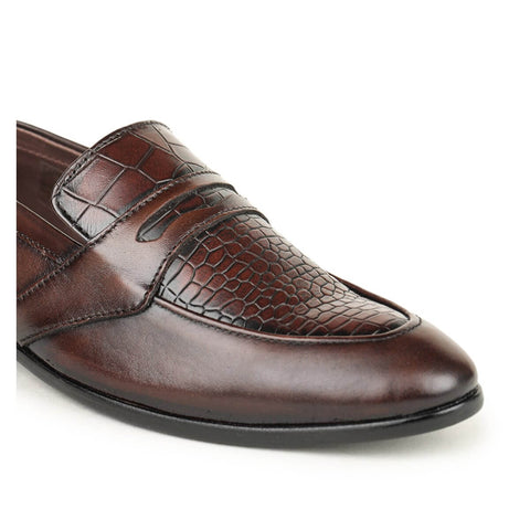 textured slip on formal shoes brown