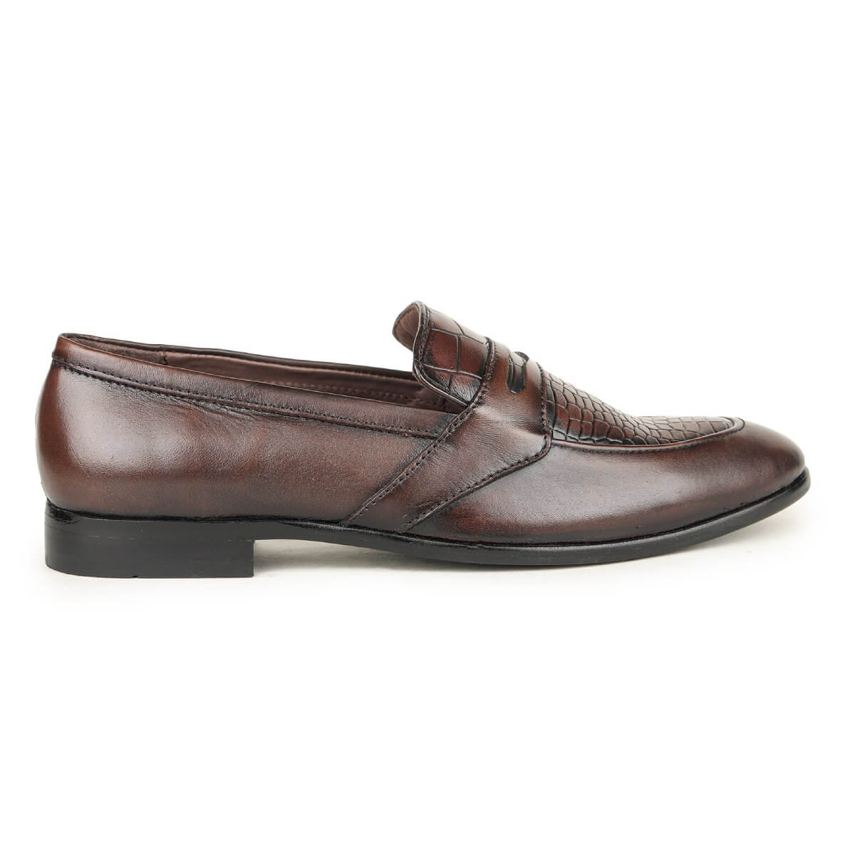 textured brown slip on formal shoes
