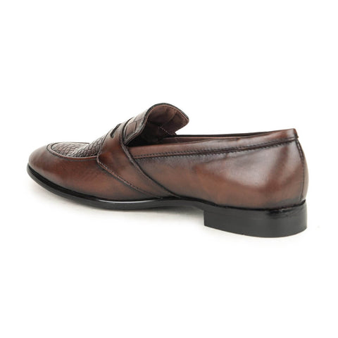 textured slip on formal shoes brown1