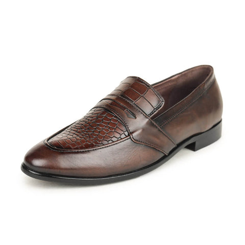 textured slip on formal shoes brown2