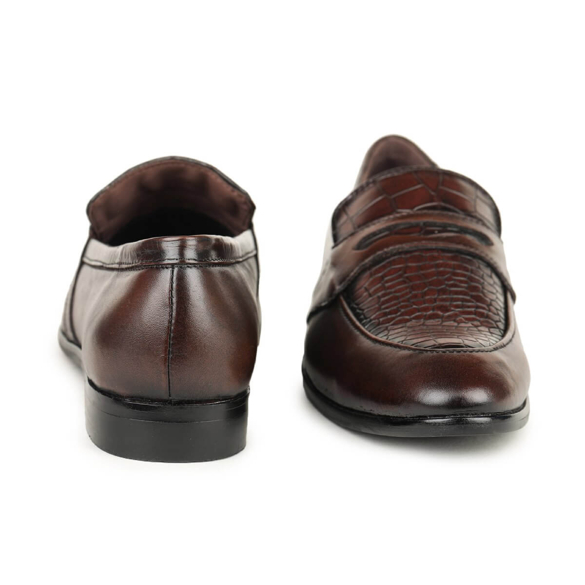 textured slip on formal shoes brown3