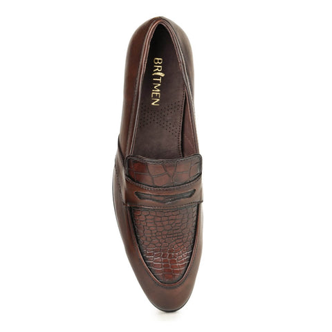 textured slip on formal shoes brown4