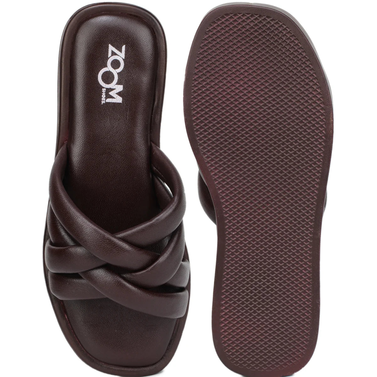 Stylish Women's Leather Slippers L 212 with Criss-Cross Design - Zoom Shoes India