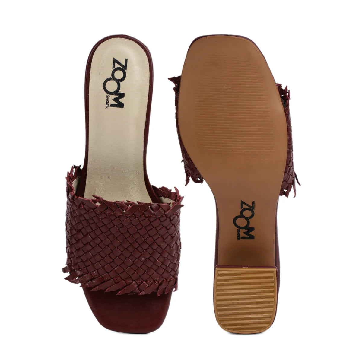 Chic Women's Flared Heel Slippers L701 with Weave Design - Zoom Shoes India
