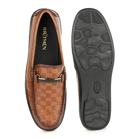 checkbox pattern loafers tan