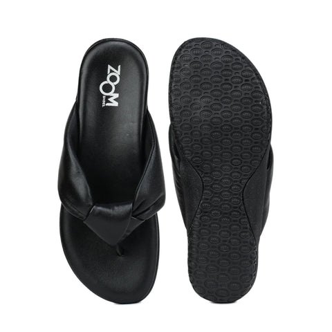 Women’s Leather Slippers L 132 – V-Toe Tie Knot Design with Cushioned Insole