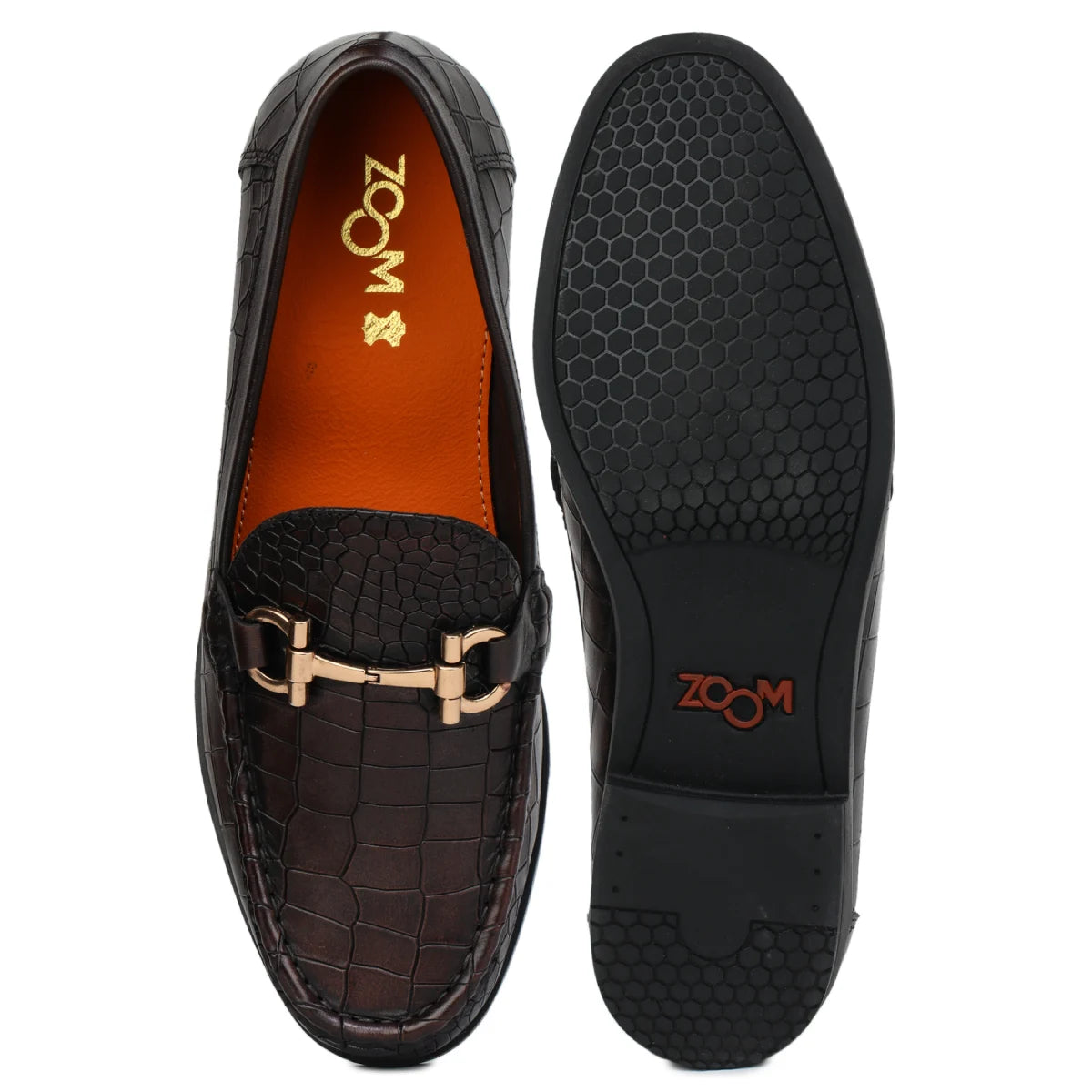 Men’s Leather Loafers 840 – Glossy Croc-Textured Slip-On Shoes - Zoom Shoes India