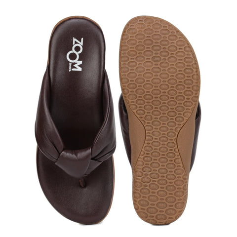 Women’s Leather Slippers L 132 – V-Toe Tie Knot Design with Cushioned Insole